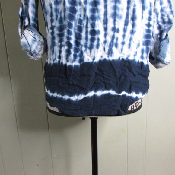 Philosophy Blouse S Tie Dye Blue White Roll Cuff Sleeve - Picture 15 of 16